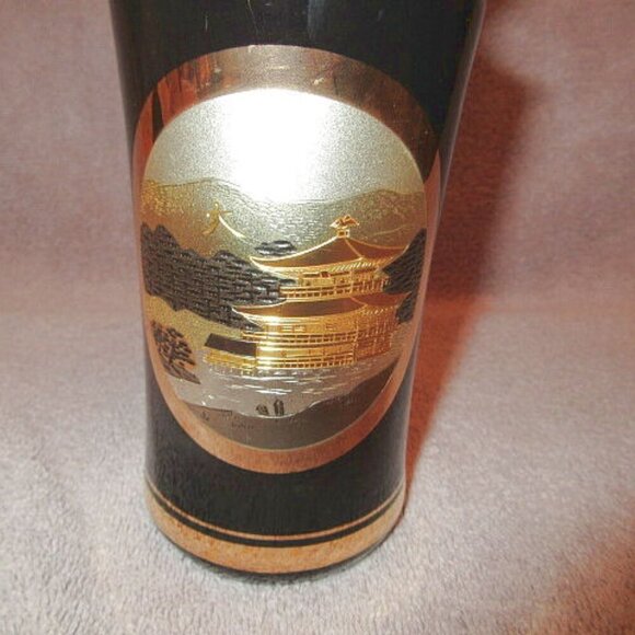 60s Vintage JAPAN Art of Chokin 24K Gold VASE Etched COPPER Gilded PAGODA Asian - Picture 2 of 10